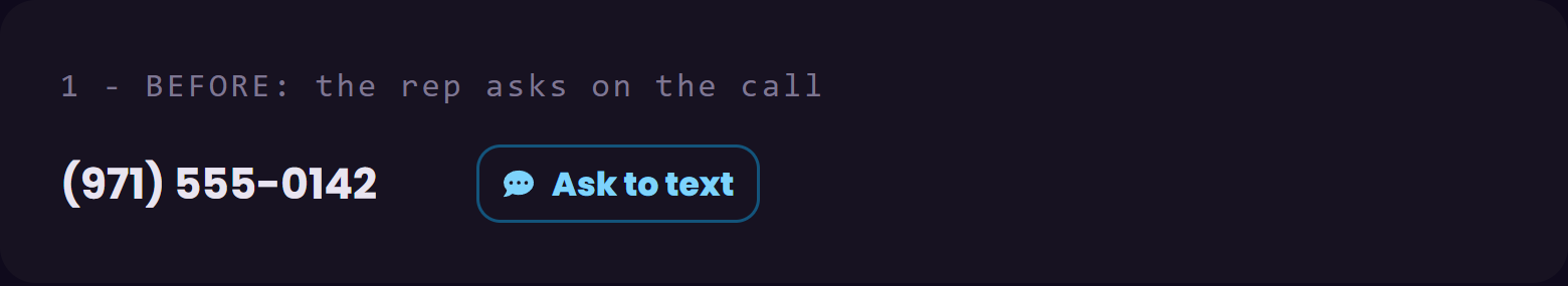 The Ask to text control in a Buy Box Cartel staff screen, before consent