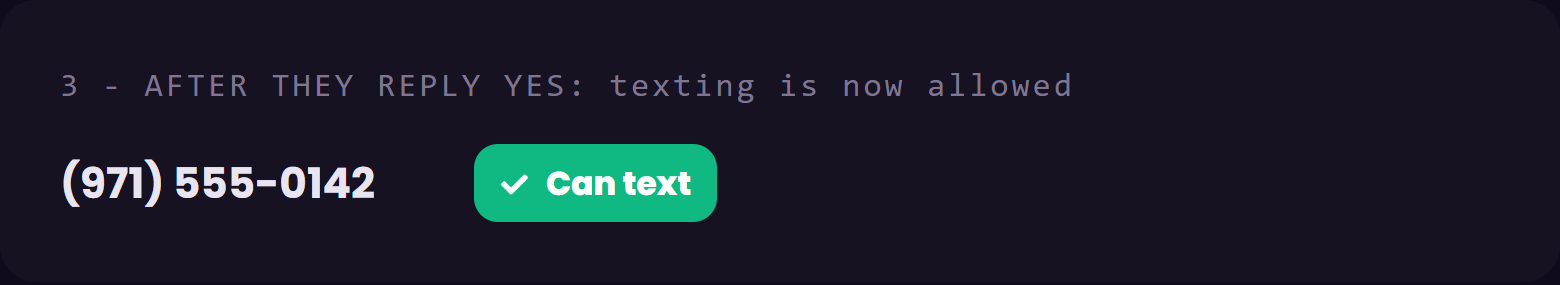 The control showing Can text after the person replied YES