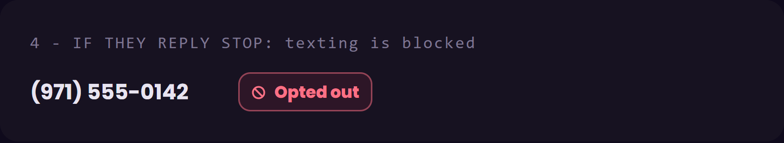 The control showing Opted out after the person replied STOP